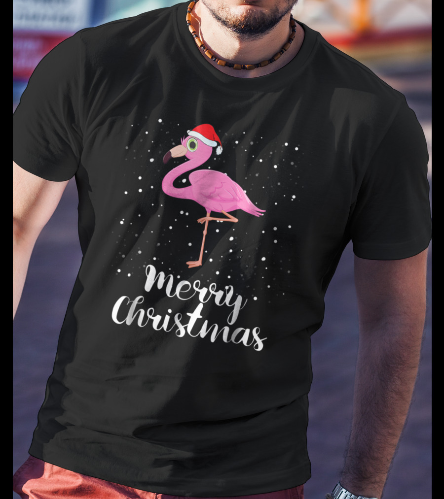 Merry Christmas Flamingo Santa Hat Family Matching Group T-Shirt