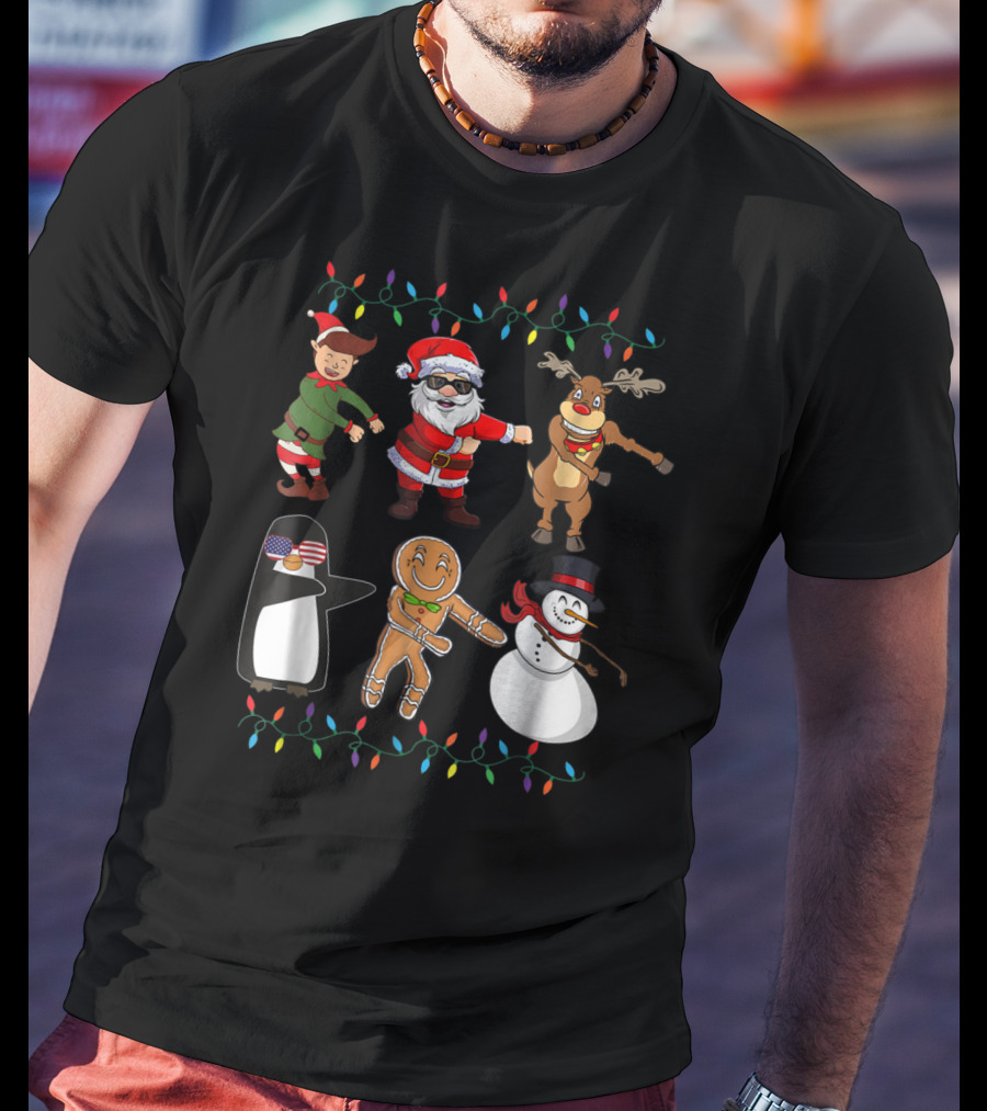Floss Like A Boss Santa Elf Reindeer Penguin Gingerbread Snowman Christmas Lights T-Shirt