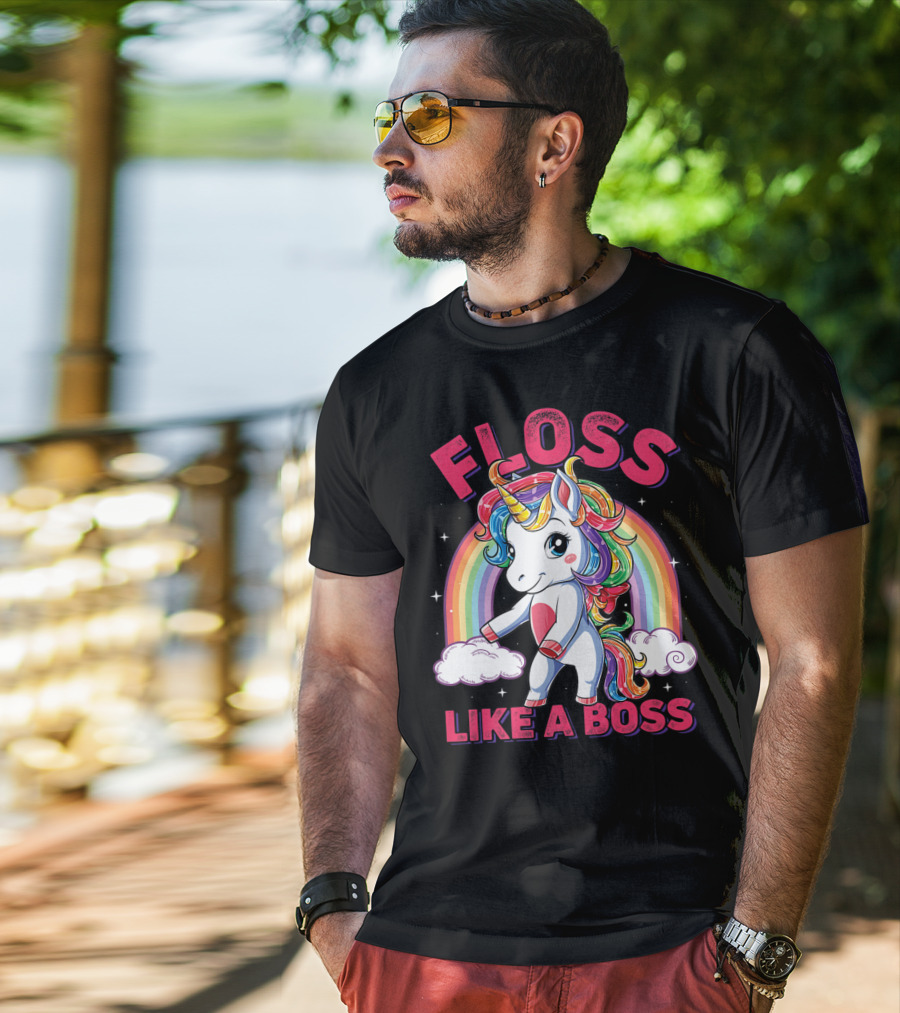 Floss Like A Boss Rainbow Unicorn Girls Squad T-Shirt