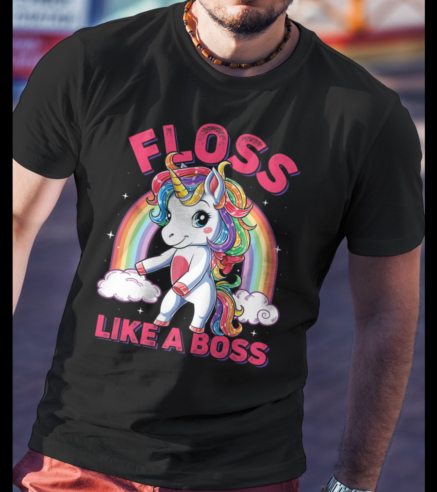 Floss Like A Boss Rainbow Unicorn Girls Squad T-Shirt