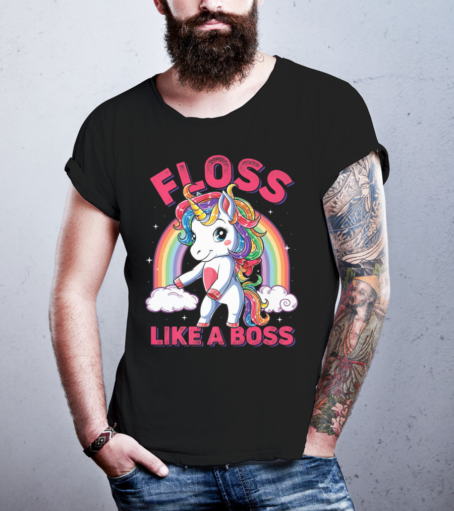 Floss Like A Boss Rainbow Unicorn Girls Squad T-Shirt