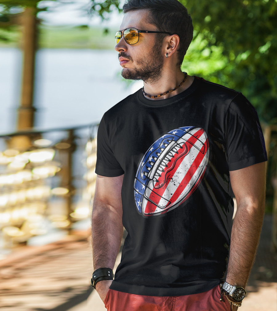 American Flag Football Fourth Of July T-Shirt