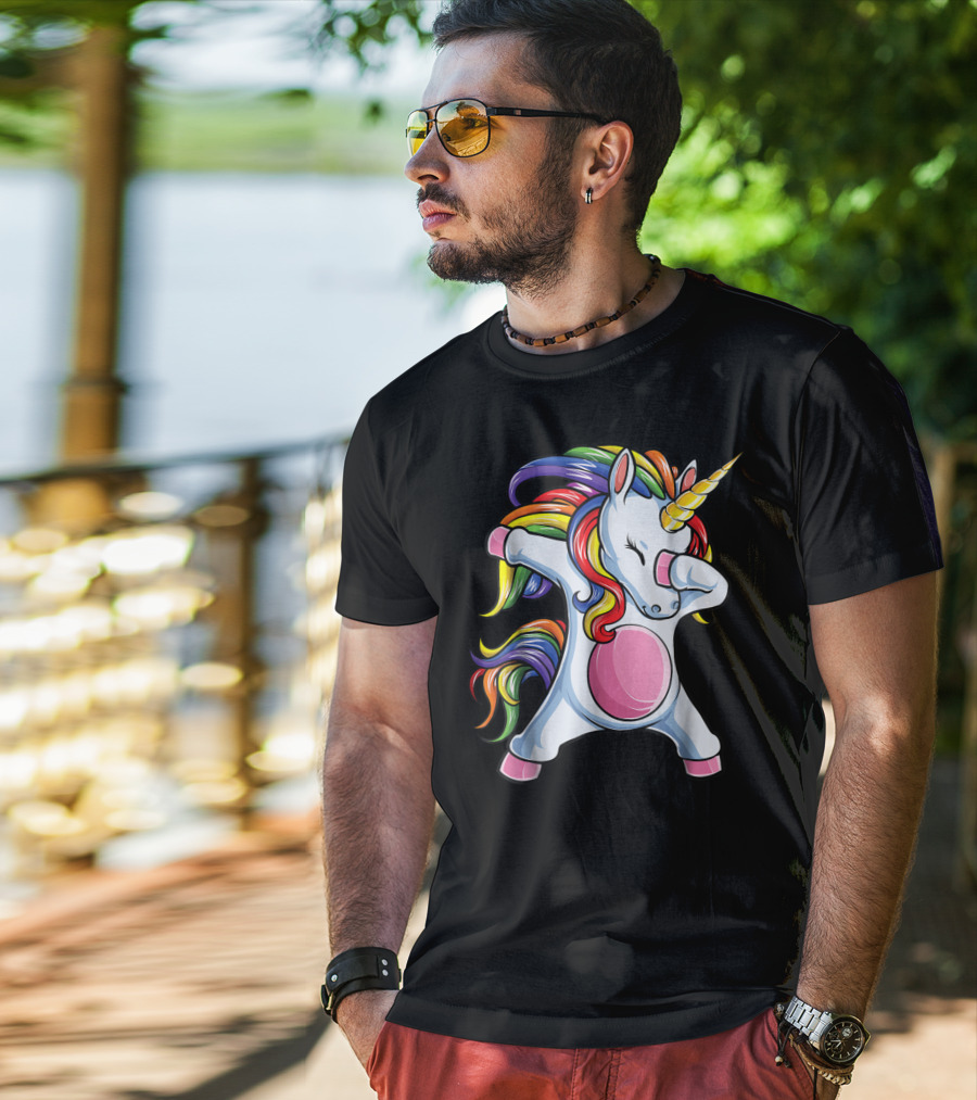 Dabbing Unicorn Kids Boys Girls Rainbow Colors T-Shirt