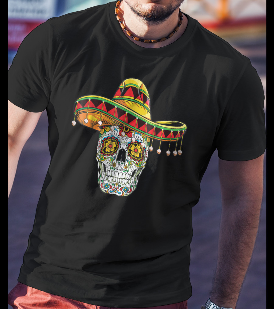 Day Of The Dead Sugar Skull Sombrero Cinco De Mayo T-Shirt