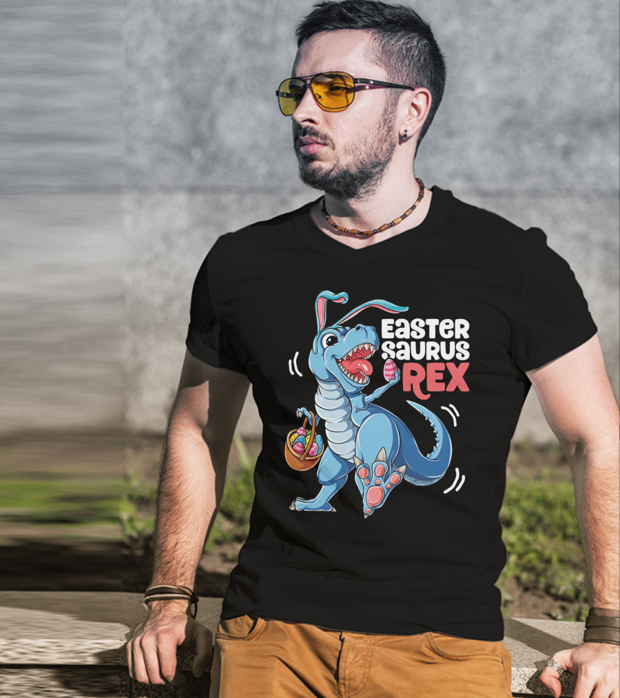 Easter Saurus Rex Bunny Dinosaur With Eggs T-Shirt