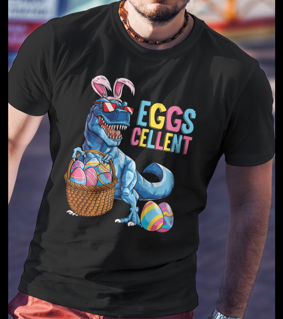 Easter Bunny Dinosaur Rex EGGScellent Basket Of Eggs T-Shirt