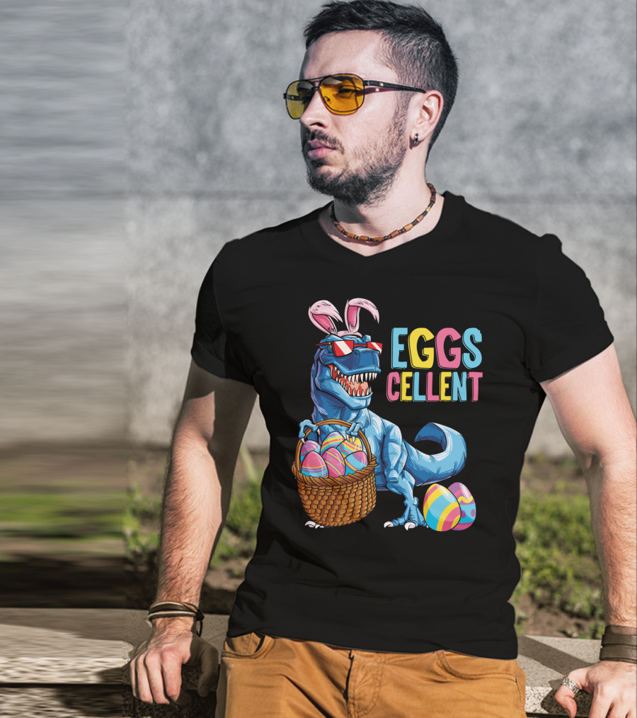 Easter Bunny Dinosaur Rex EGGScellent Basket Of Eggs T-Shirt