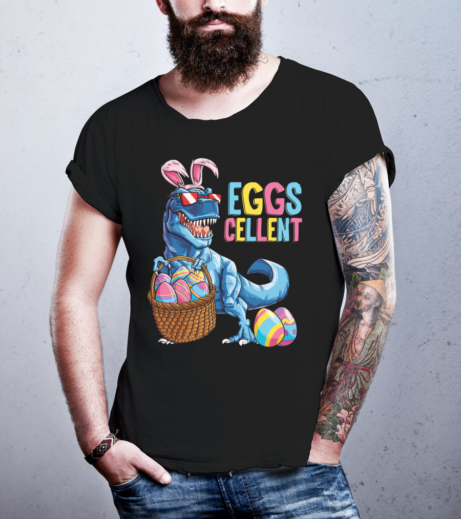 Easter Bunny Dinosaur Rex EGGScellent Basket Of Eggs T-Shirt