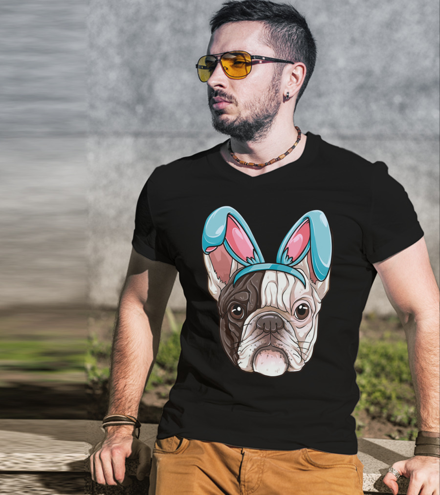 Easter Bunny Ears On French Bulldog Dog Boys Girl T-Shirt