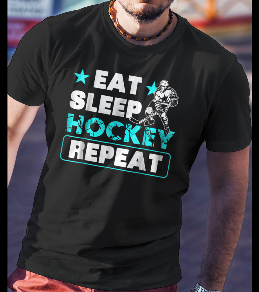 Eat Sleep Hockey Repeat Hockey Lovers Star Icon Skater T-Shirt