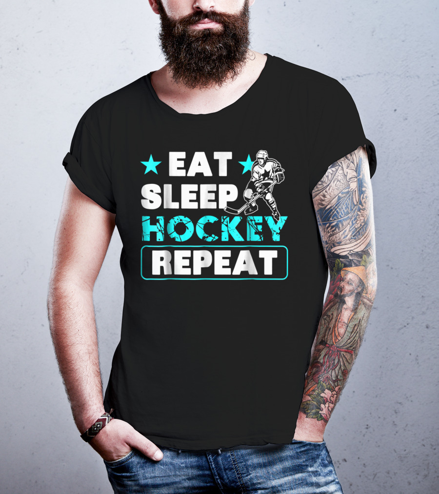 Eat Sleep Hockey Repeat Hockey Lovers Star Icon Skater T-Shirt