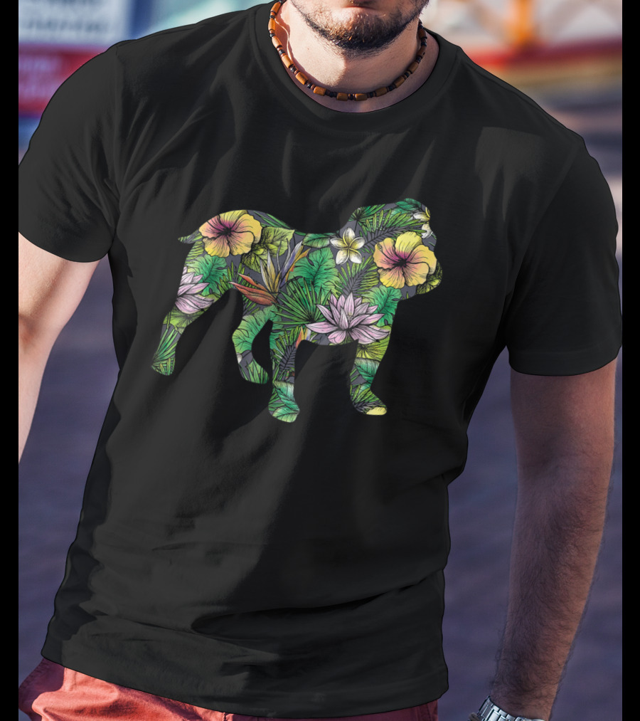 English Bulldog Tropical Floral T-Shirt
