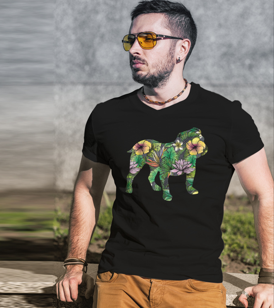 English Bulldog Tropical Floral T-Shirt