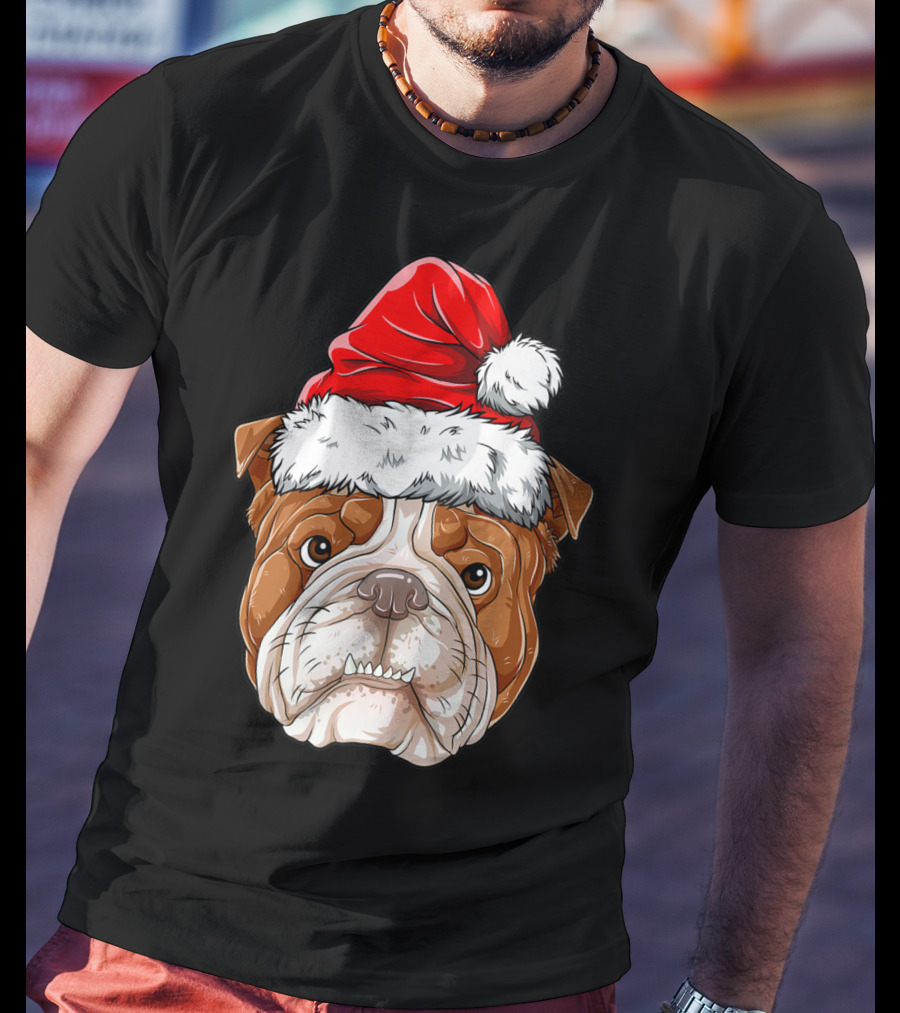 English Bulldog Santa Christmas Boys Kids GB Holiday Bulldog T-Shirt