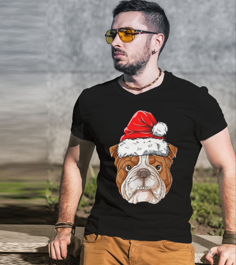 English Bulldog Santa Christmas Boys Kids GB Holiday Bulldog T-Shirt