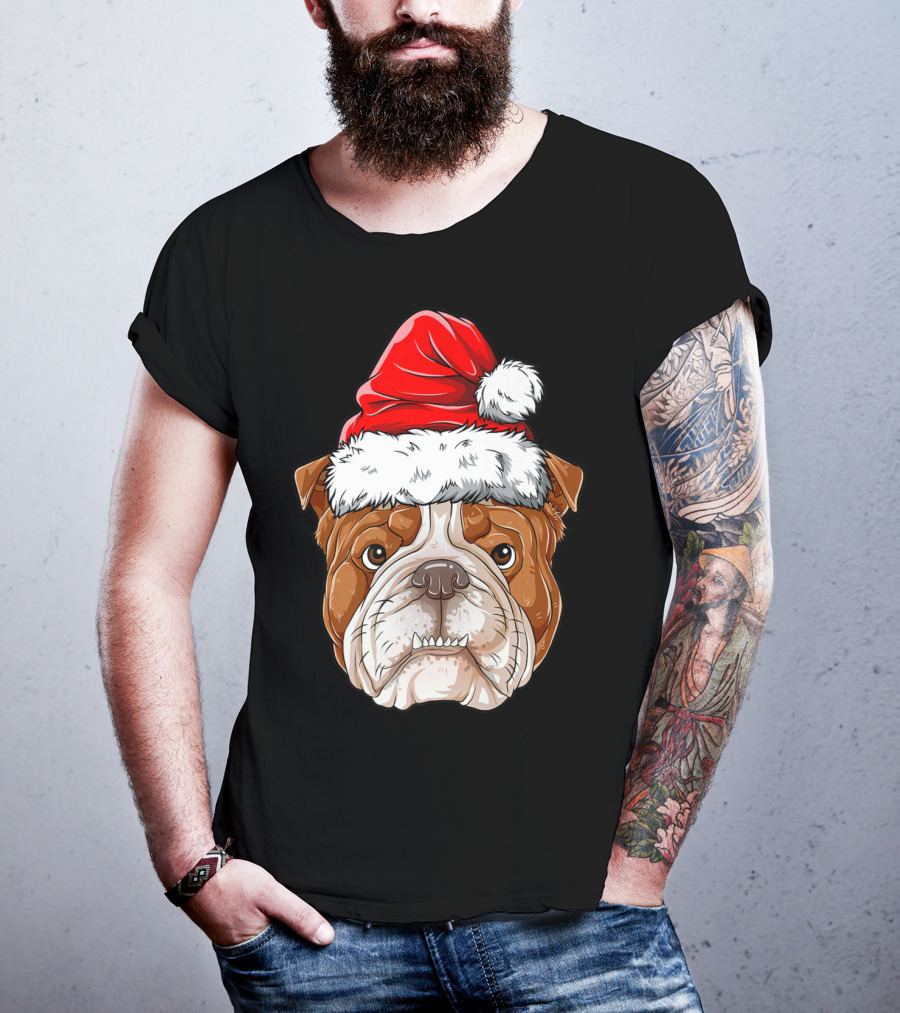 English Bulldog Santa Christmas Boys Kids GB Holiday Bulldog T-Shirt