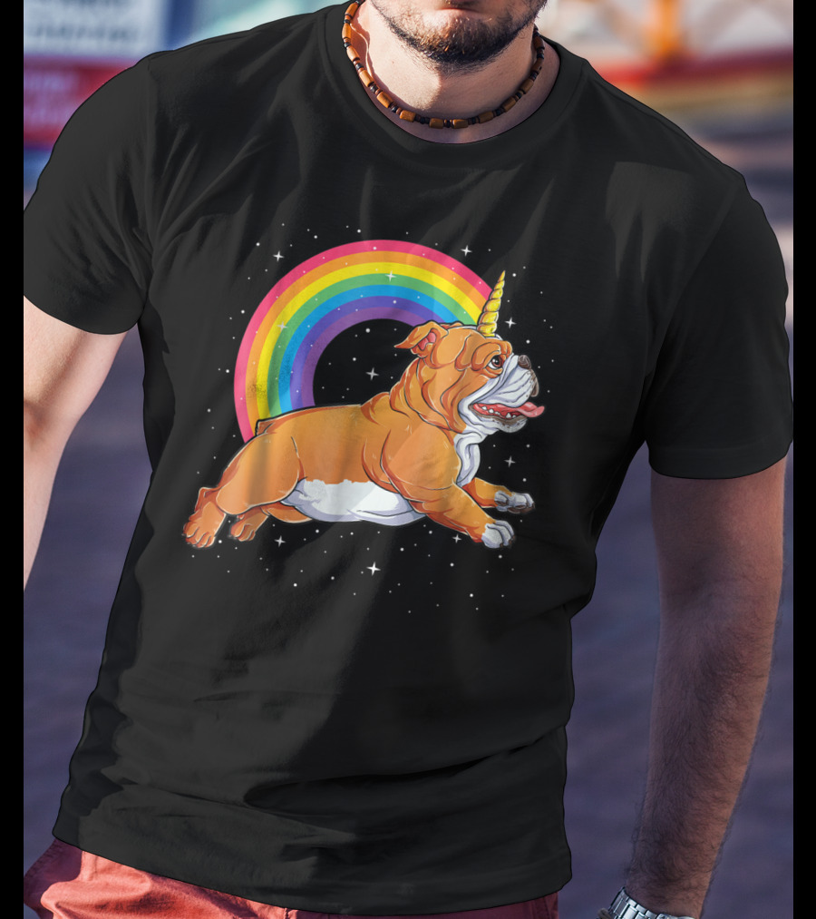 English Bulldog Unicorn Kids Space Rainbow Galaxy T-Shirt