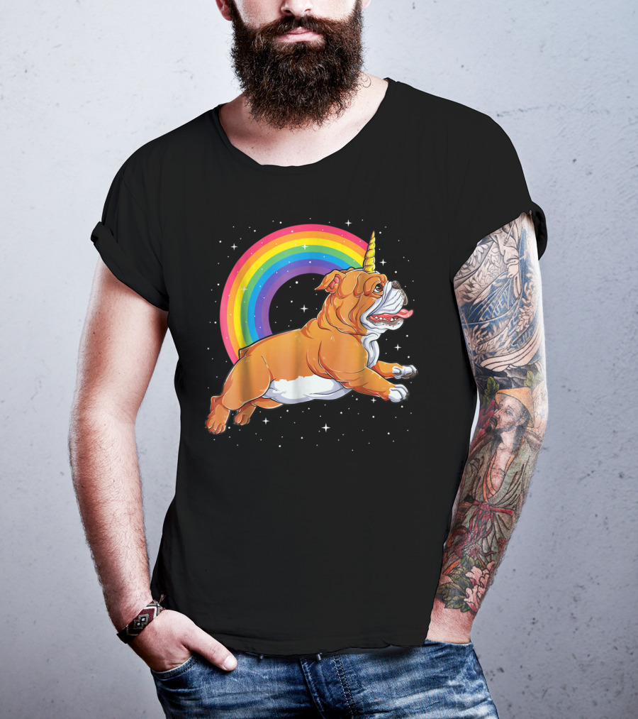 English Bulldog Unicorn Kids Space Rainbow Galaxy T-Shirt