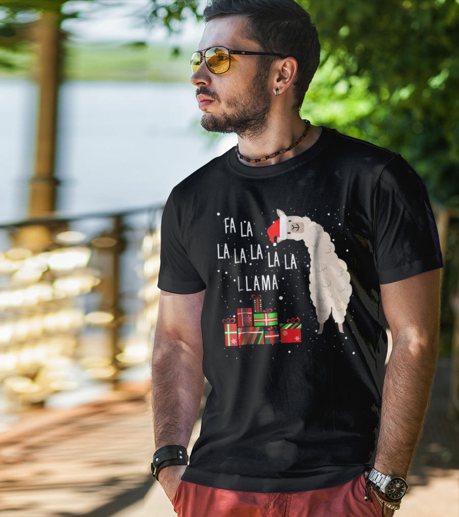 Fa La La La La La Llama Christmas Gifts Santa Hat T-Shirt