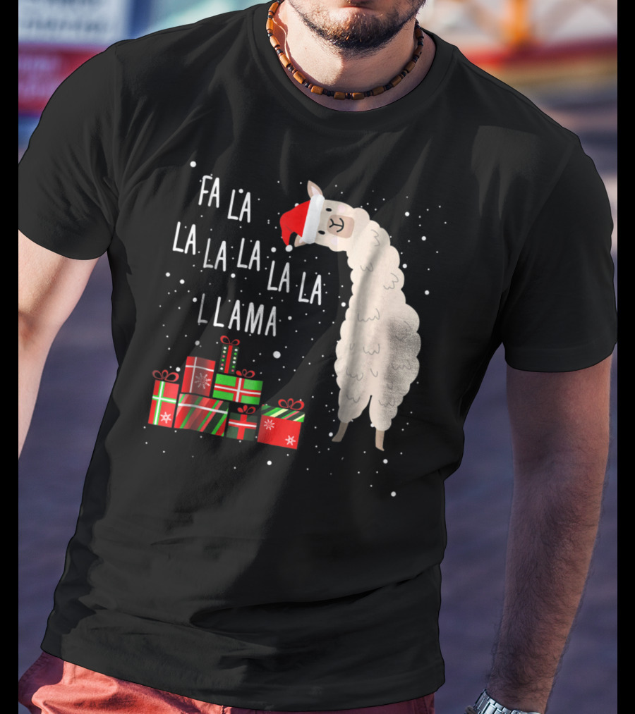 Fa La La La La La Llama Christmas Gifts Santa Hat T-Shirt