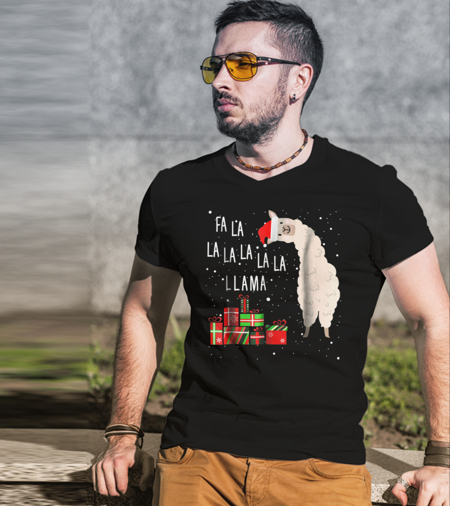 Fa La La La La La Llama Christmas Gifts Santa Hat T-Shirt