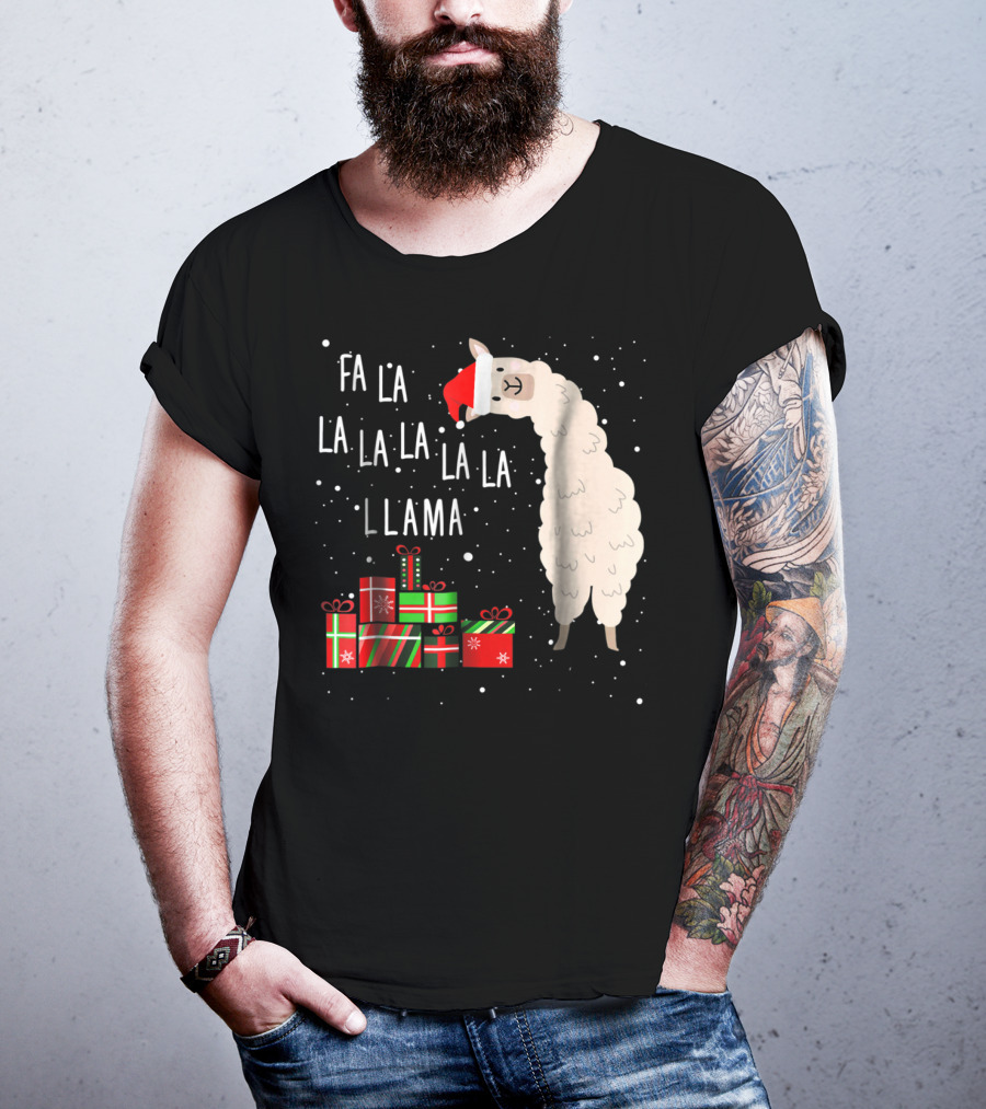 Fa La La La La La Llama Christmas Gifts Santa Hat T-Shirt