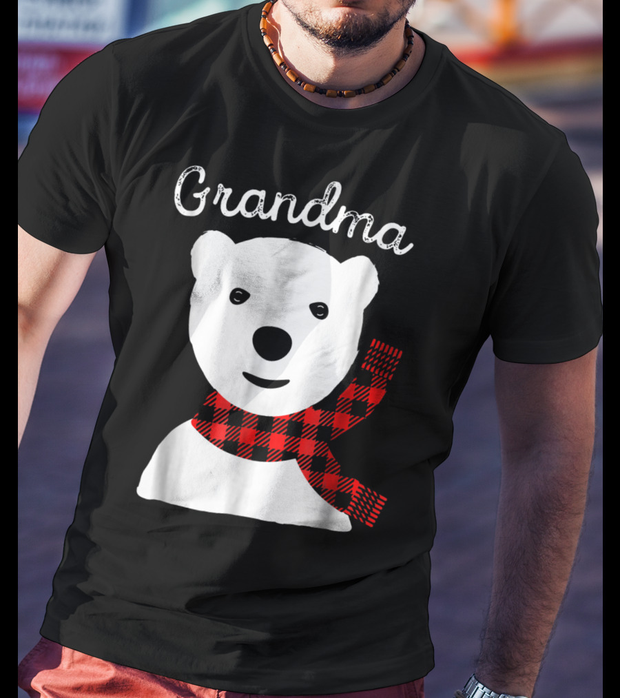 Family Matching Christmas Grandma Bear With Plaid Scarf T-Shirt