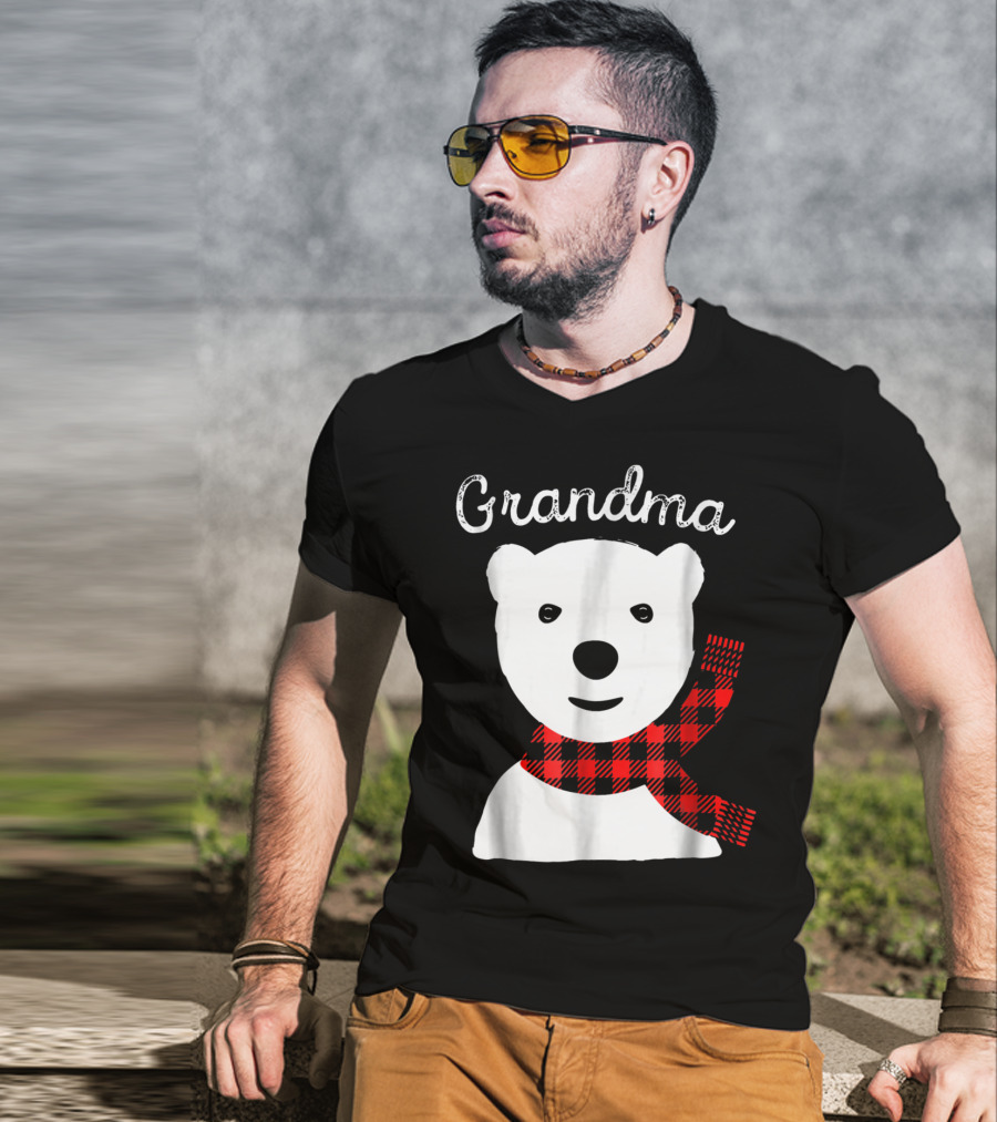 Family Matching Christmas Grandma Bear With Plaid Scarf T-Shirt