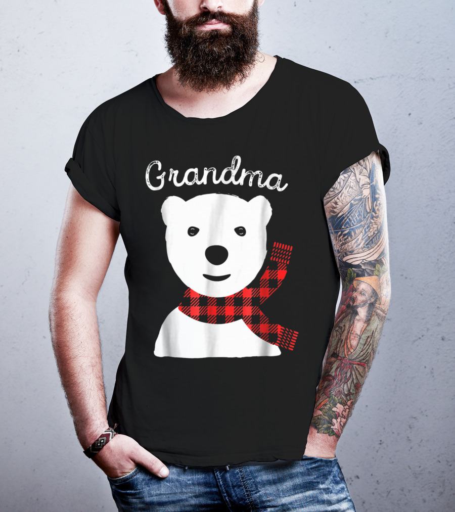 Family Matching Christmas Grandma Bear With Plaid Scarf T-Shirt