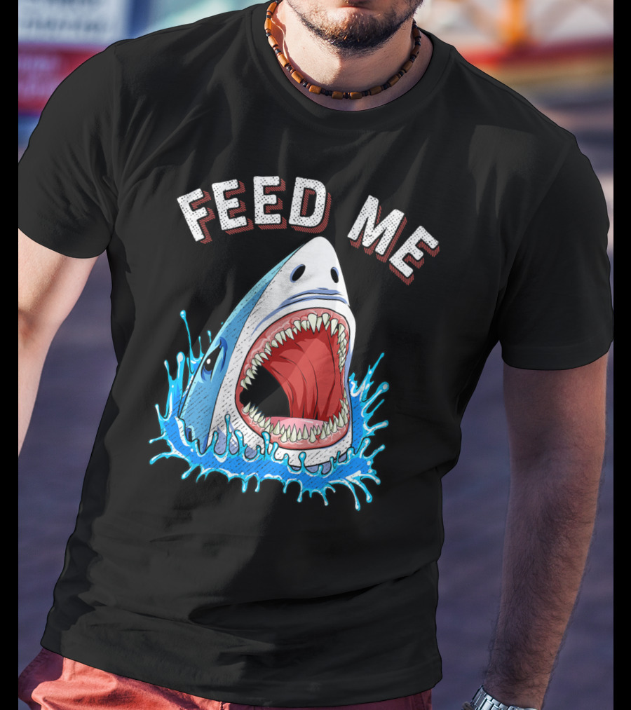 Feed Me Shark Head Lover Jawsome Ocean Splash T-Shirt