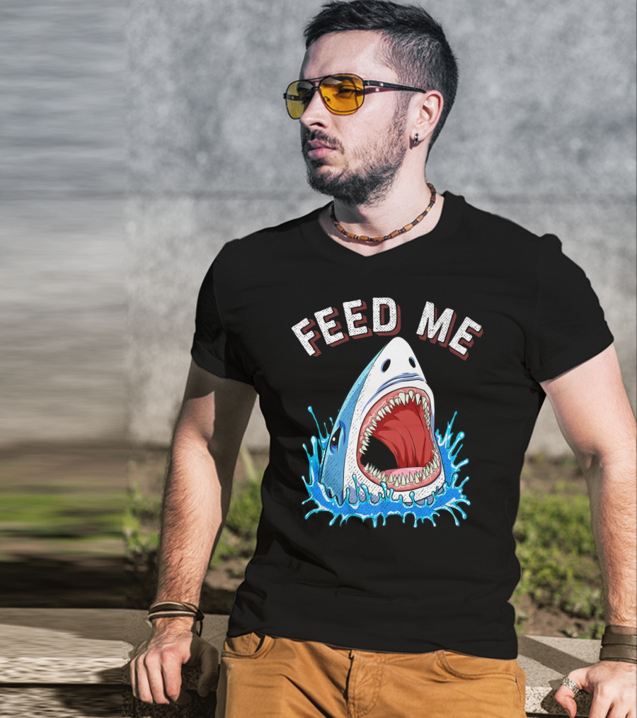 Feed Me Shark Head Lover Jawsome Ocean Splash T-Shirt