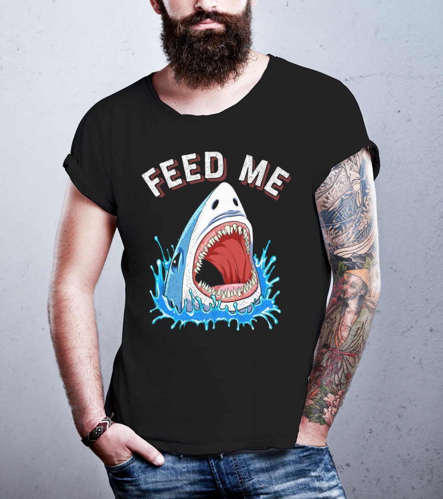Feed Me Shark Head Lover Jawsome Ocean Splash T-Shirt