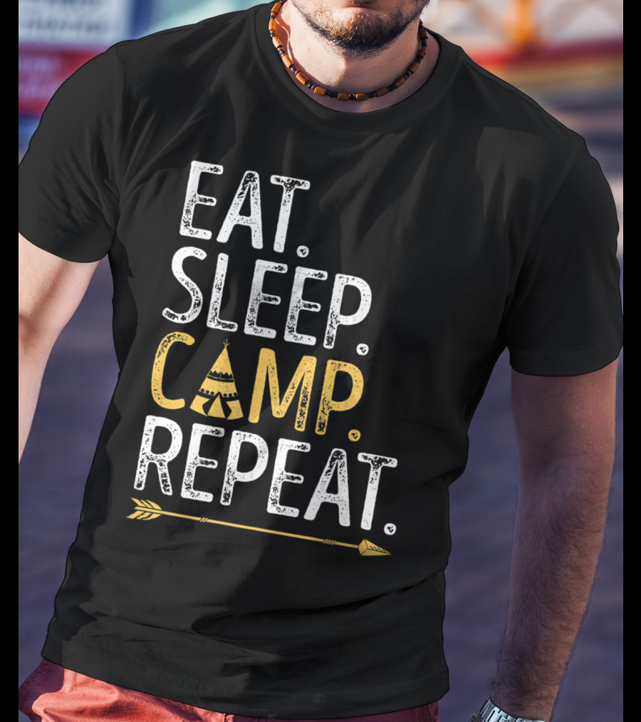 Eat Sleep Camp Repeat Camping Camper Tent Arrow T-Shirt