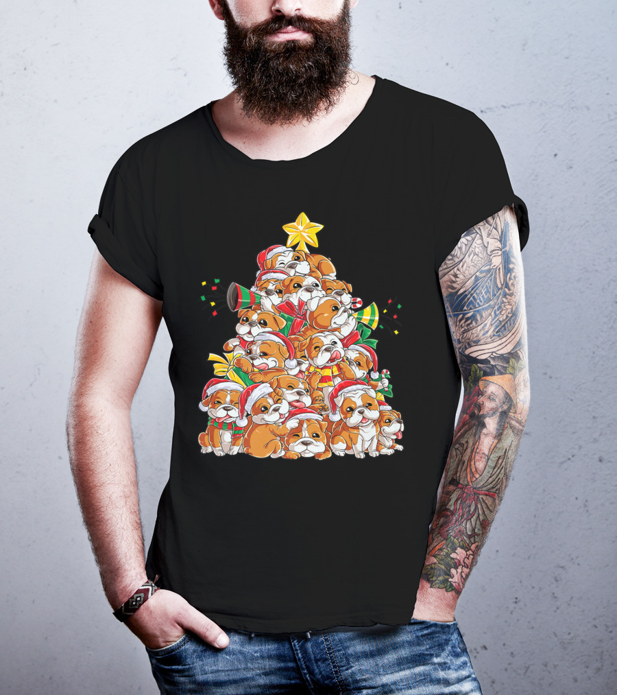 English Bulldog Christmas Tree Holiday Festive Boys T-Shirt