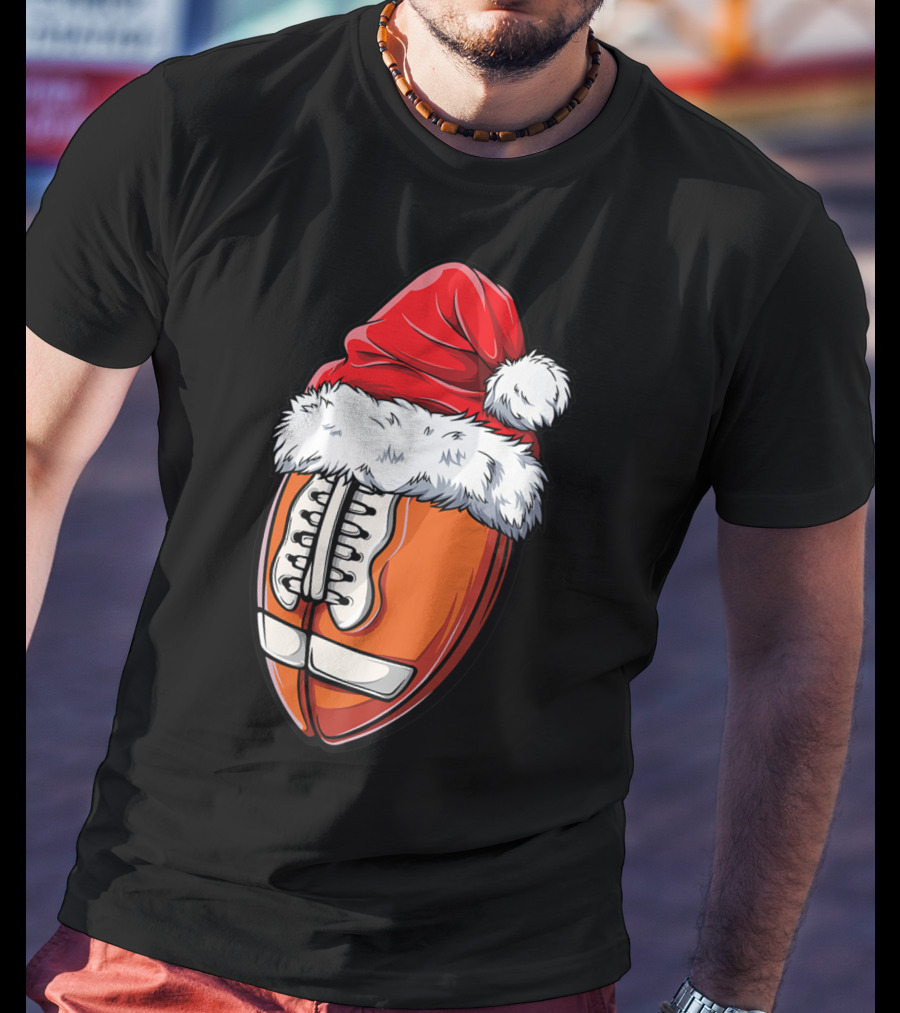 Football Ball Santa Hat Christmas Boys Xmas Football T-Shirt