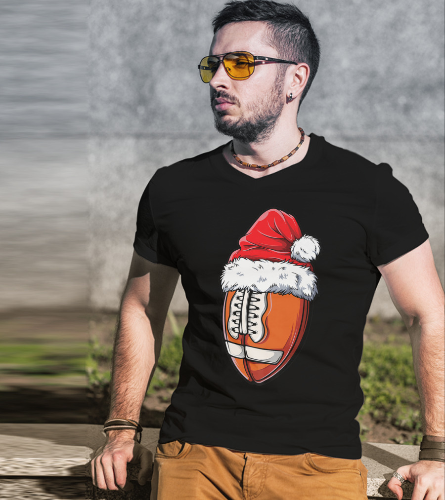 Football Ball Santa Hat Christmas Boys Xmas Football T-Shirt