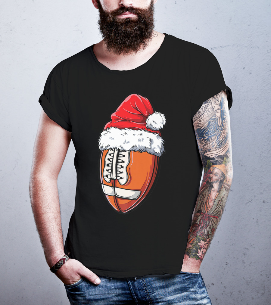 Football Ball Santa Hat Christmas Boys Xmas Football T-Shirt