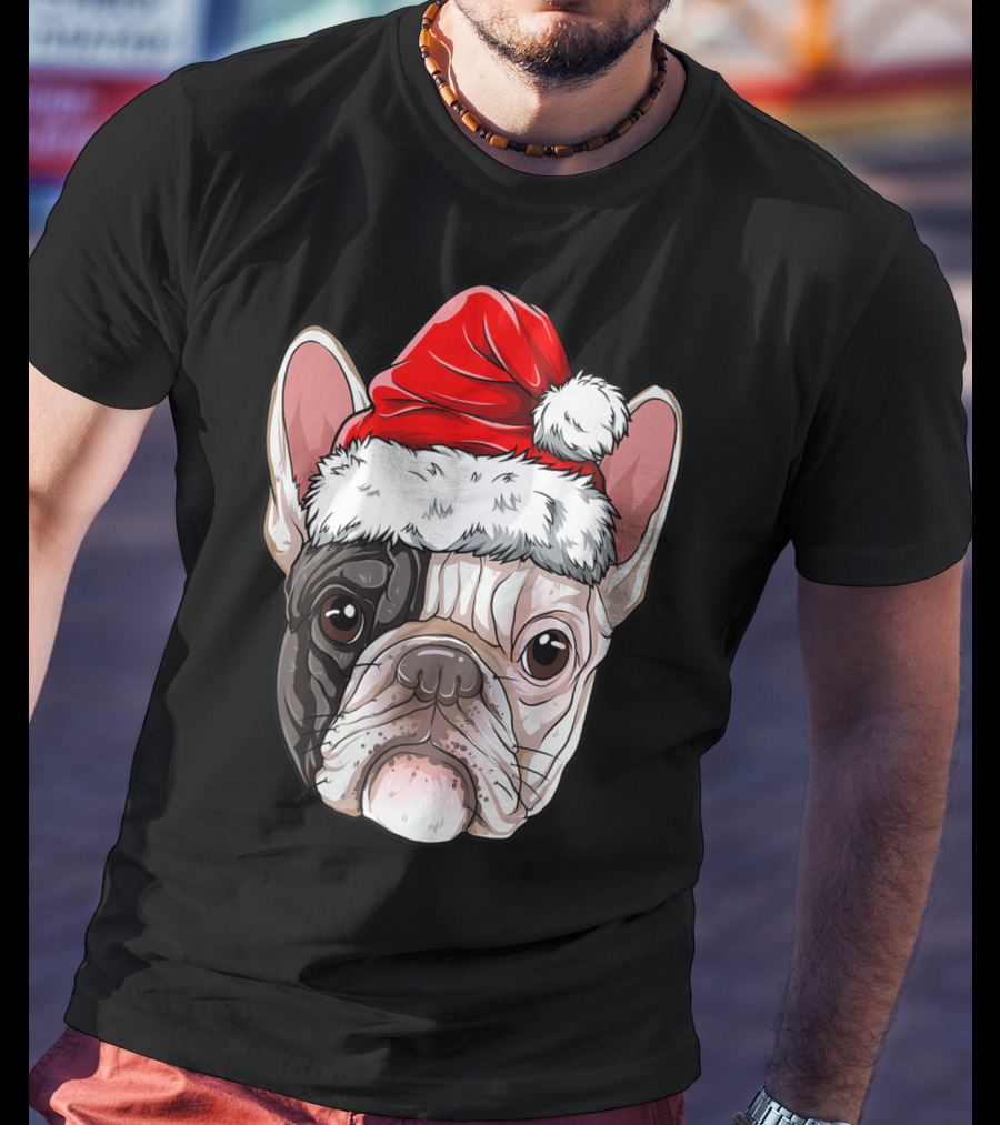 French Bulldog In Santa Hat Christmas T-Shirt