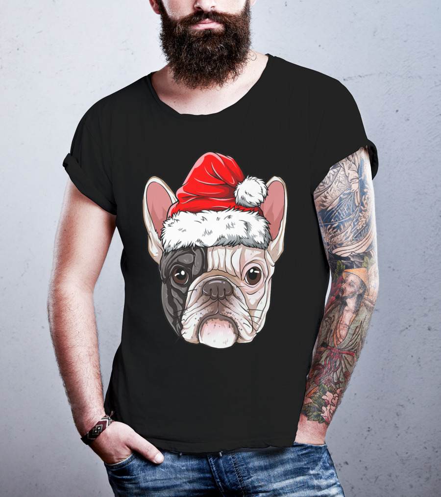 French Bulldog In Santa Hat Christmas T-Shirt