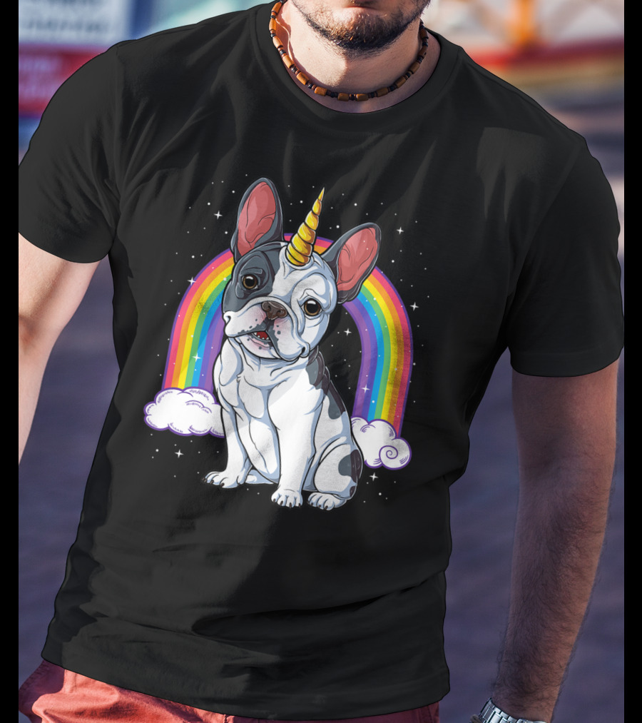 French Bulldog Unicorn Rainbow Space Galaxy Kids T-Shirt