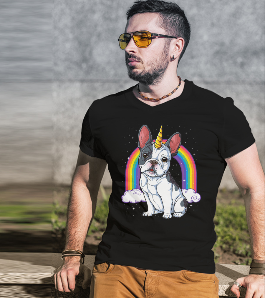 French Bulldog Unicorn Rainbow Space Galaxy Kids T-Shirt