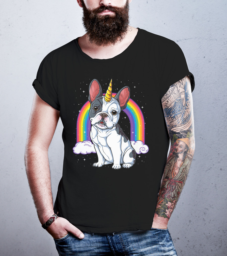 French Bulldog Unicorn Rainbow Space Galaxy Kids T-Shirt