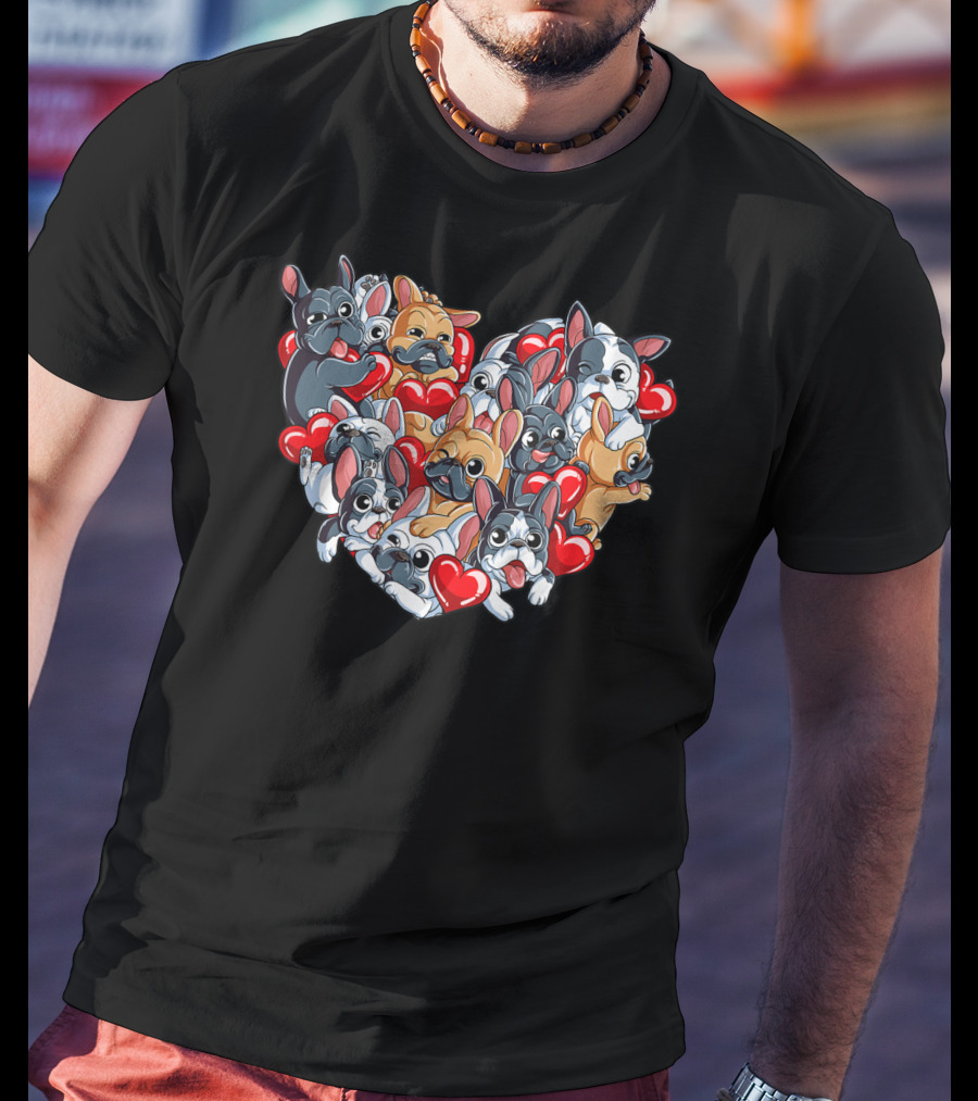 French Bulldog Heart Valentines Day T-Shirt
