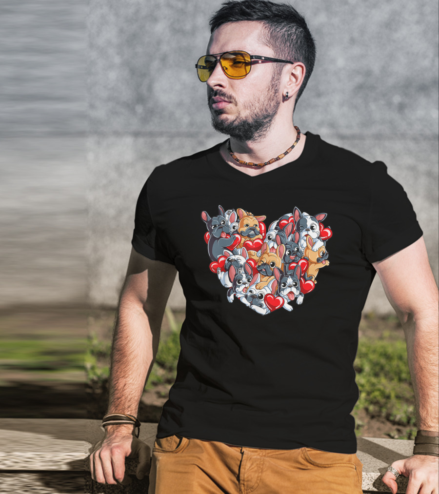 French Bulldog Heart Valentines Day T-Shirt