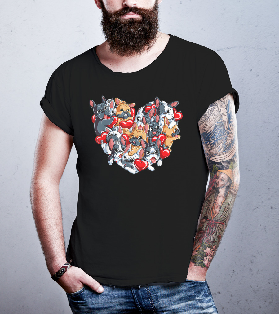 French Bulldog Heart Valentines Day T-Shirt