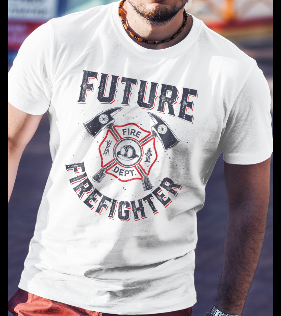 Future Firefighter Fire Dept Axe Emblem Kids Boys Youth Men T-Shirt