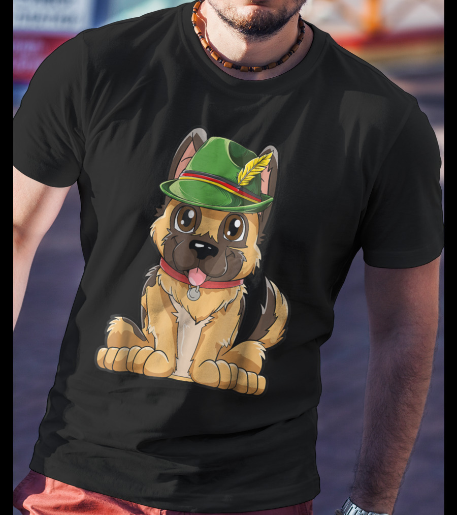 Cute German Shepherd Dog With Oktoberfest Hat Boys Lederhosen T-Shirt