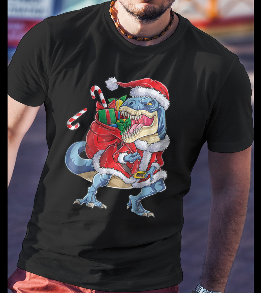 Santa Rex Dinosaur Christmas Boys Kids Xmas T-Shirt