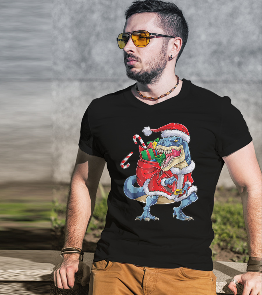 Santa Rex Dinosaur Christmas Boys Kids Xmas T-Shirt