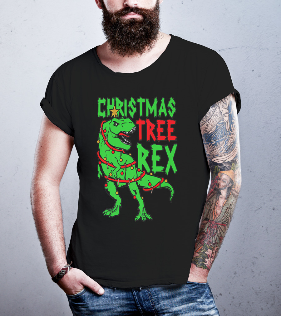 Christmas Tree Rex Dinosaur Boys T-Shirt